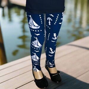 S/L NEW Girls Nautical Boat Anchor Leggings, Kids Soft Yoga Pants